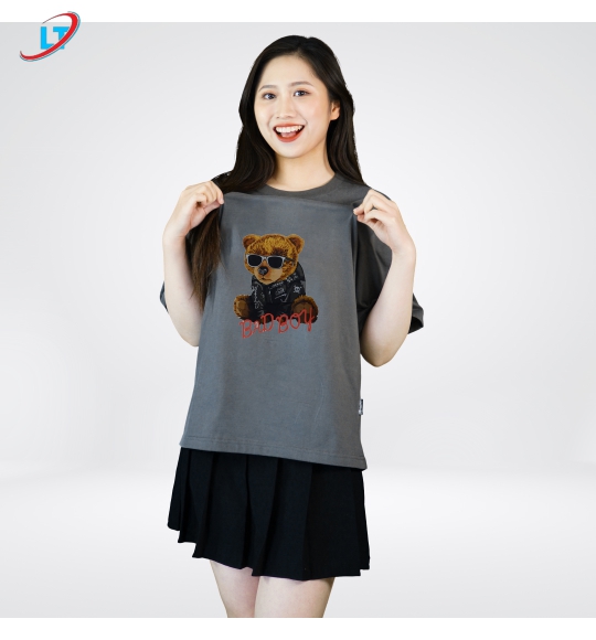 ÁO  thun  100% cotton  in hình chú gấu buồn   (phom rộng )