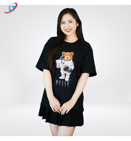 Áo thun cổ tròn 100% cotton  in hình hấu hel lo  (phom rộng )