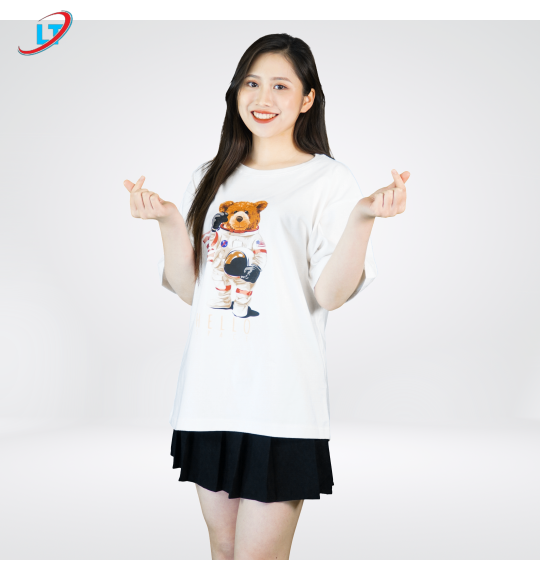 Áo thun cổ tròn 100% cotton  in hình hấu hel lo  (phom rộng )