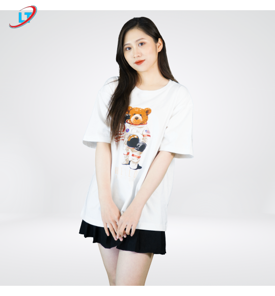 Áo thun cổ tròn 100% cotton  in hình hấu hel lo  (phom rộng )