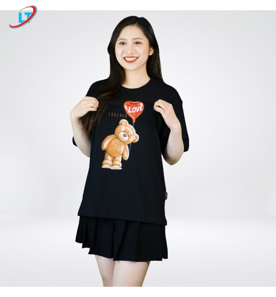 ÁO  thun  100% cotton  màu kem in hình gấu love  