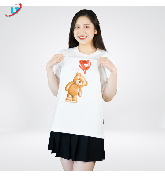 ÁO  thun  100% cotton  màu kem in hình gấu love  