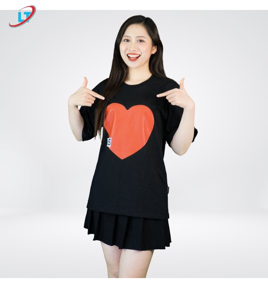 Áo thun cổ tròn 100% cotton  Áo-thun-cotton-in-hình-trái-tim  (phom rộng )