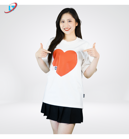 Áo thun cổ tròn 100% cotton  Áo-thun-cotton-in-hình-trái-tim  (phom rộng )