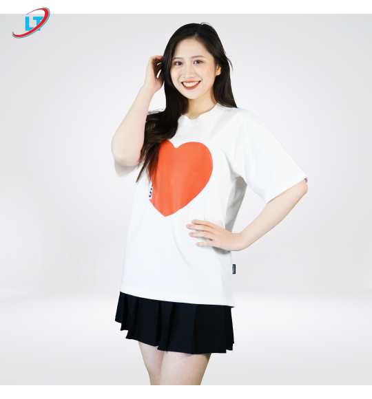 Áo thun cổ tròn 100% cotton  Áo-thun-cotton-in-hình-trái-tim  (phom rộng )