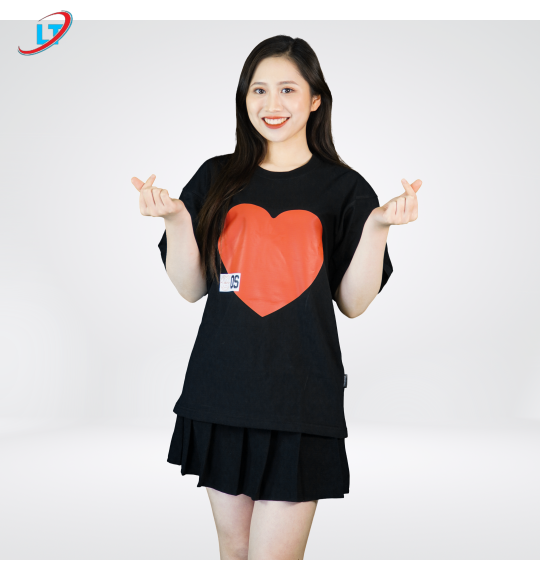 Áo thun cổ tròn 100% cotton  Áo-thun-cotton-in-hình-trái-tim  (phom rộng )